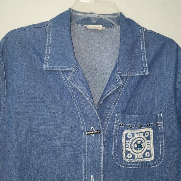 Nina Piccalino Shirt Womens 8 Blue Denim Beaded Toggle Jacket Shacket Vintage - Picture 2 of 15
